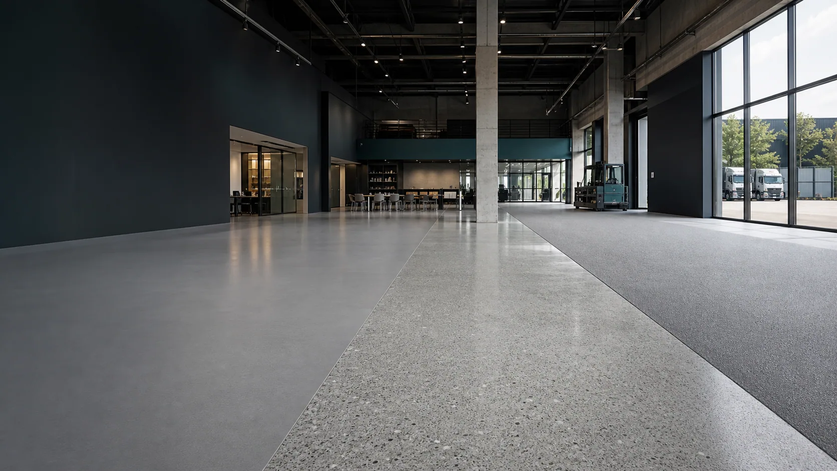 Lichte naadloze kunstharsvloer in een zakelijke ruimte
