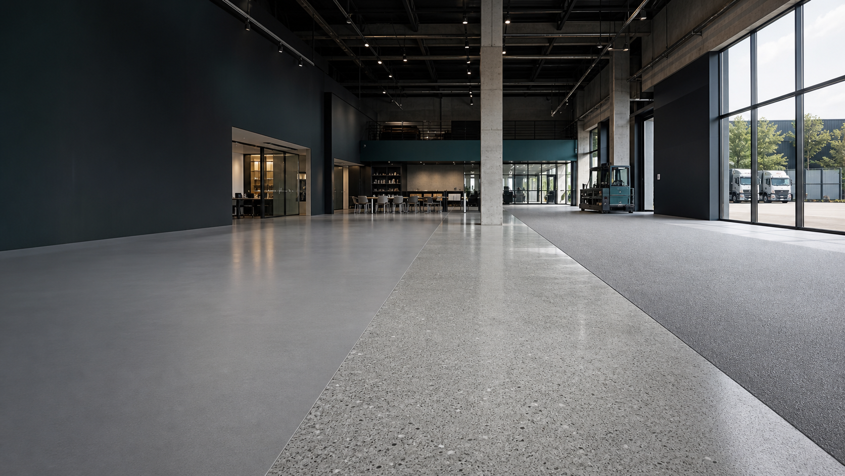 Verschillende PolyShield vloerafwerkingen voor zakelijke ruimten